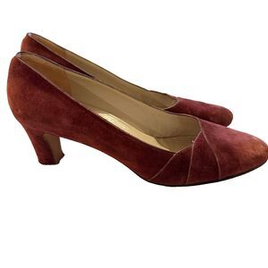 Vtg 1981 Salvatore Ferragamo Terrina Pumps Womens 8.5 Burgundy Suede Luxury FLAW